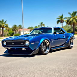 A stunning 1968 Chevy Camaro with a wide body kit, featuring aggressive flared fenders, custom front splitter, and a muscular stance