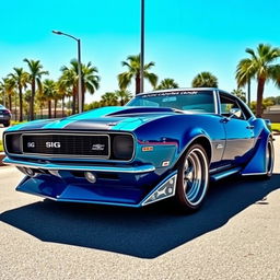 A stunning 1968 Chevy Camaro with a wide body kit, featuring aggressive flared fenders, custom front splitter, and a muscular stance