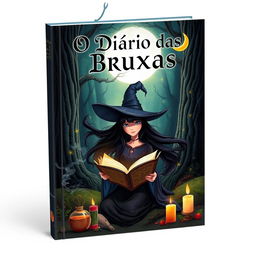 A beautifully illustrated book cover for 'O Diário das Bruxas', featuring a mystical and enchanting design