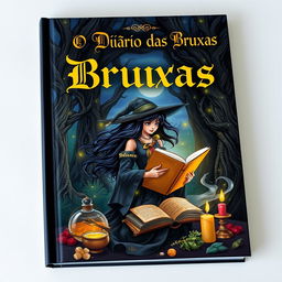 A beautifully illustrated book cover for 'O Diário das Bruxas', featuring a mystical and enchanting design