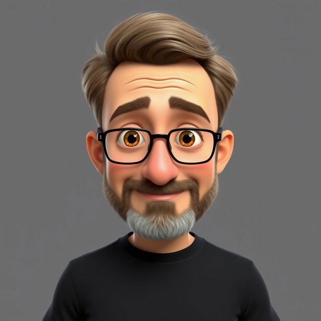 A Pixar-style animated character of a man in his 40s, featuring short and thick disheveled light brown hair