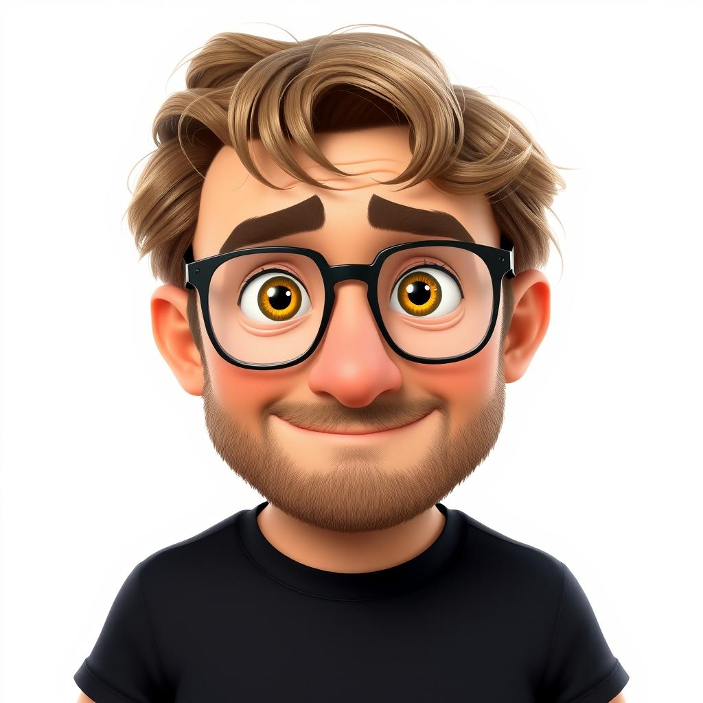 A Pixar-style animated character of a man in his 40s, featuring short and thick disheveled light brown hair