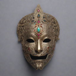 A front view of a captivating half-face mask, intricately designed in an Indian mythical style.