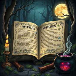 A beautifully illustrated open diary of witches, showcasing intricate spells, herbal remedies, and mystical symbols