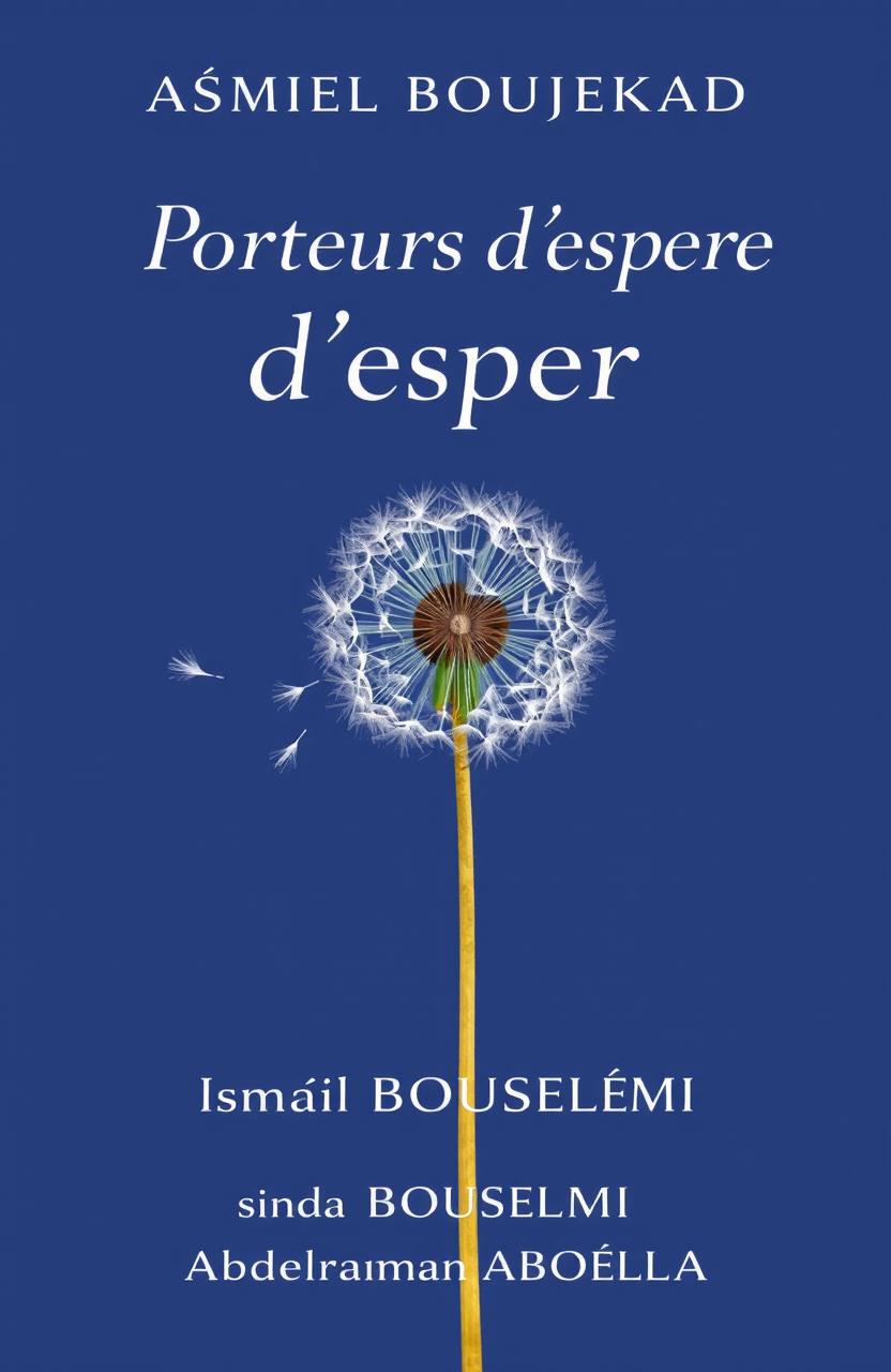 A compelling book cover design for 'Porteurs d'espoir', featuring a deep blue background representing hope and resilience