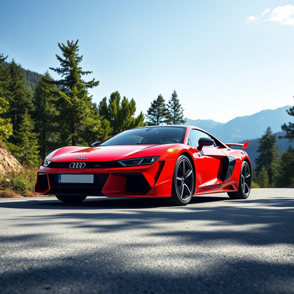 A vintage Audi R8 inspired sports car designed in the 1980s, featuring sharp angular lines, a low-slung body, and iconic pop-up headlights