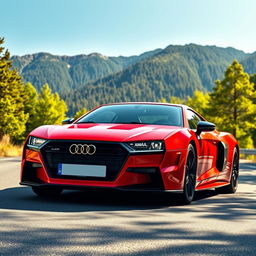 A vintage Audi R8 inspired sports car designed in the 1980s, featuring sharp angular lines, a low-slung body, and iconic pop-up headlights