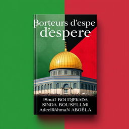 A captivating book cover design for 'Porteurs d'espoir', featuring the iconic Dome of the Rock from the Al-Aqsa Mosque in Jerusalem, set against a backdrop of the Palestinian flag