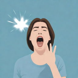 Illustration of a person in a comedic moment where a puff of air is visually represented, showcasing them in the middle of a sneeze or a yawn.