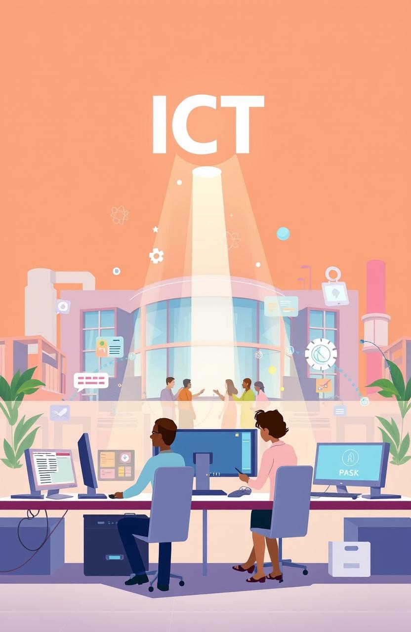 An inspiring and dynamic illustration representing the Administrative Operating System in ICT at Ambrose Alli University, Ekpoma