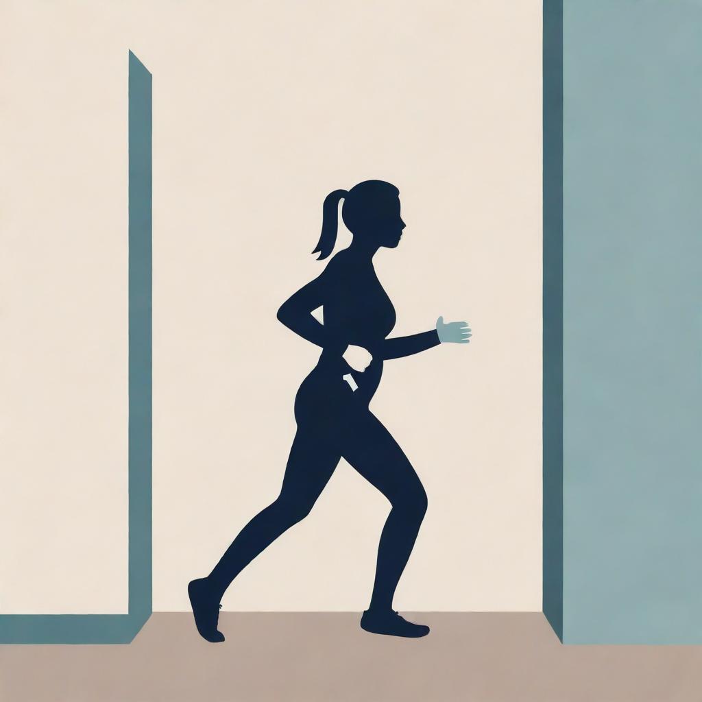 An illustration of a person with a look of discomfort on their face, clutching their stomach and running towards a marked restroom sign.