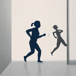 An illustration of a person with a look of discomfort on their face, clutching their stomach and running towards a marked restroom sign.