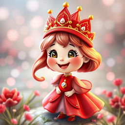 A whimsical book cover illustration featuring a very happy little girl wearing a vibrant red princess costume