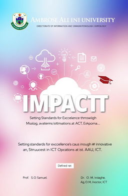 A striking and professional cover page design that visually represents the concept of 'IMPACT' in the context of the Directorate of Information and Communication Technology at Ambrose Alli University, Ekpoma