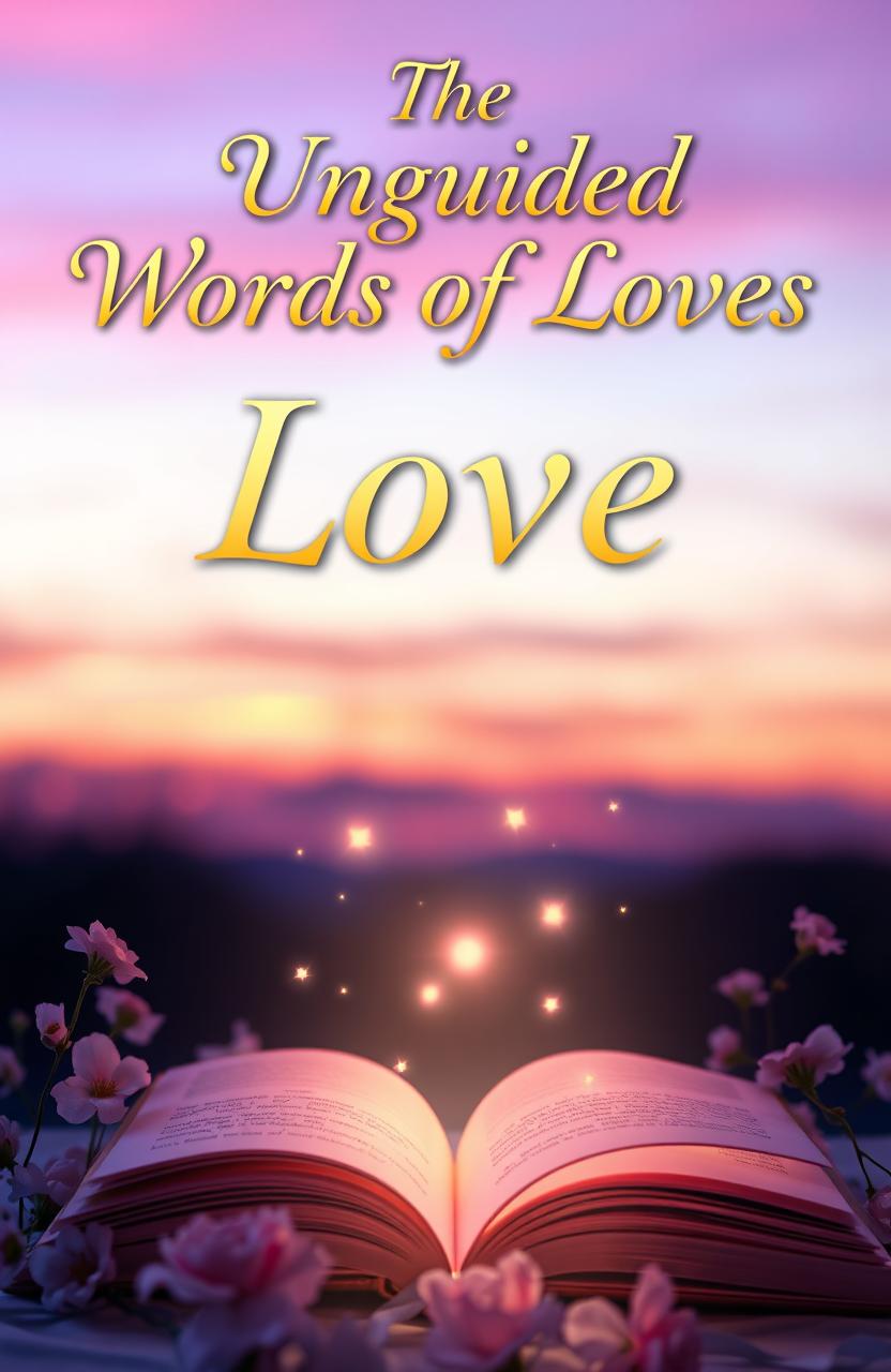 A captivating book cover for 'The Unguided Words of Love', featuring a romantic and ethereal design