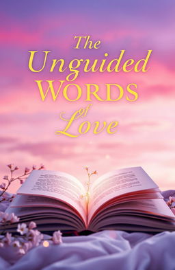 A captivating book cover for 'The Unguided Words of Love', featuring a romantic and ethereal design