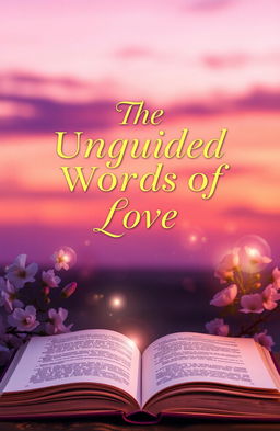 A captivating book cover for 'The Unguided Words of Love', featuring a romantic and ethereal design