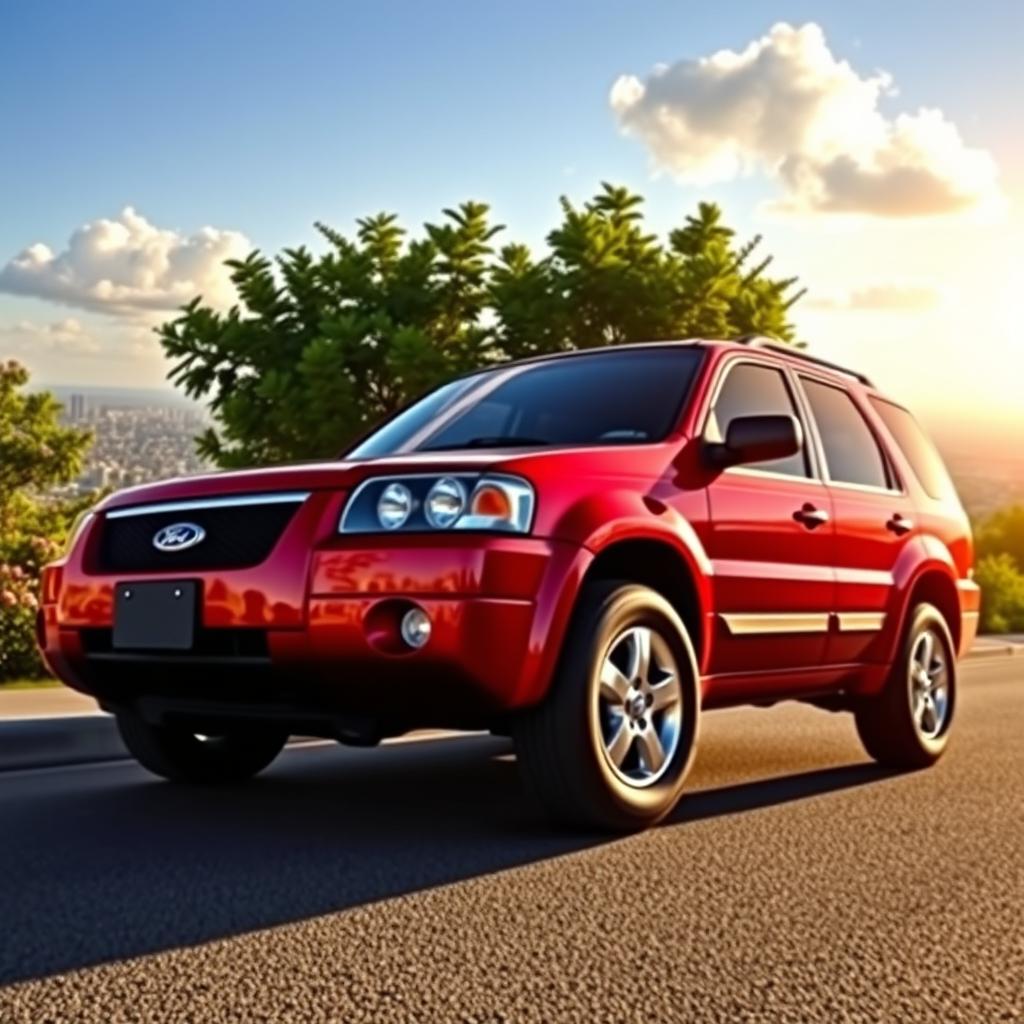 A vibrant 2006 red Ford Escape parked on a picturesque street