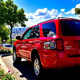 A vibrant 2006 red Ford Escape parked on a picturesque street