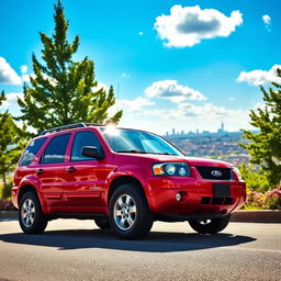 A vibrant 2006 red Ford Escape parked on a picturesque street