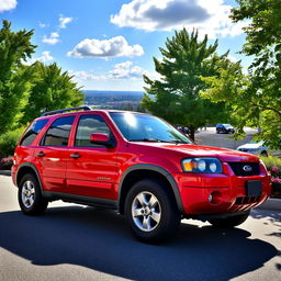 A vibrant 2006 red Ford Escape parked on a picturesque street