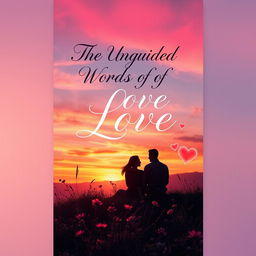 A stunning book cover design featuring the title "The Unguided Words of Love" prominently displayed at the top in elegant, flowing script