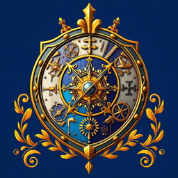 An emblem representing a medieval European civilization or kingdom, featuring a beautifully crafted shield as the central element