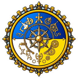 An emblem representing a medieval European civilization or kingdom, featuring a beautifully crafted shield as the central element