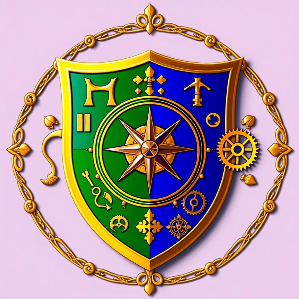 An emblem portraying a medieval European civilization or kingdom, featuring a classic heraldic shield as the primary focal point