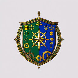 An emblem portraying a medieval European civilization or kingdom, featuring a classic heraldic shield as the primary focal point