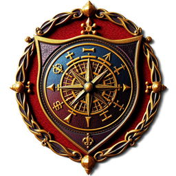 An emblem showcasing a medieval European civilization or kingdom, featuring an ornate shield as the centerpiece