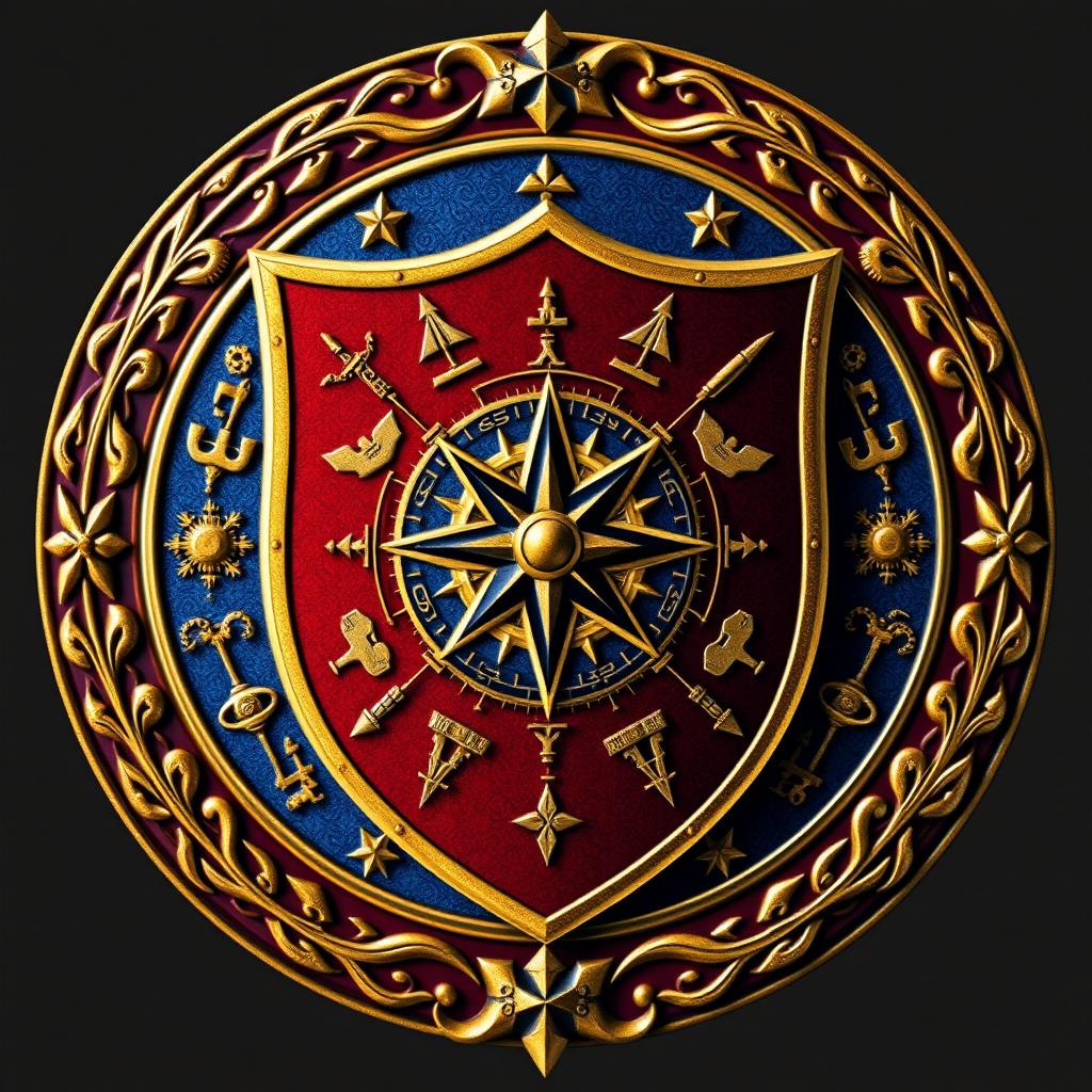 An emblem showcasing a medieval European civilization or kingdom, featuring an ornate shield as the centerpiece