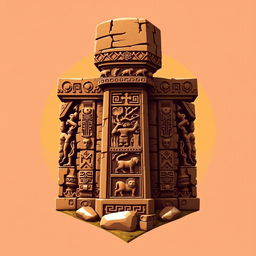 An emblem representing a medieval African civilization or kingdom, featuring a magnificent carved stone pillar or monolith as the central focus