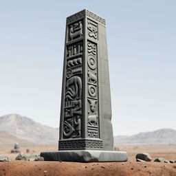 An emblem representing a medieval African civilization or kingdom, featuring a striking carved stone pillar or monolith as the central element