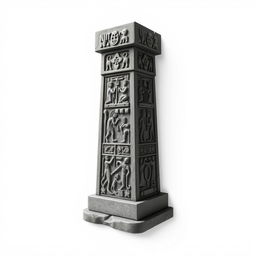 An emblem depicting a medieval African civilization or kingdom, showcasing a beautifully carved stone pillar or monolith as the focal point