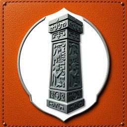 An emblem depicting a medieval African civilization or kingdom, showcasing a beautifully carved stone pillar or monolith as the focal point