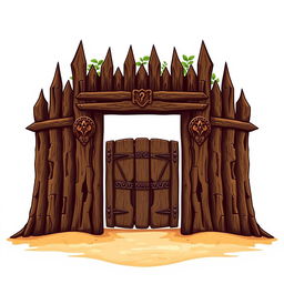 An emblem representing a medieval African civilization or kingdom, featuring a sturdy wooden palisade as the central focus