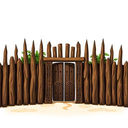 An emblem representing a medieval African civilization or kingdom, featuring a sturdy wooden palisade as the central focus