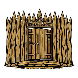 An emblem depicting a medieval African civilization or kingdom, featuring a strong wooden palisade as the central element