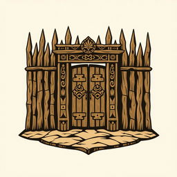 An emblem depicting a medieval African civilization or kingdom, featuring a strong wooden palisade as the central element