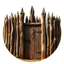 An emblem showcasing a medieval African civilization or kingdom, featuring a semirealistic wooden palisade that serves as a fortified enclosure