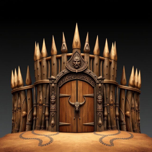 An emblem of a medieval African civilization or kingdom, featuring a wooden palisade designed to resemble a crown of thorns