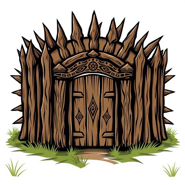 An emblem illustrating a medieval African civilization or kingdom, featuring a wooden palisade designed to evoke the appearance of a crown of thorns