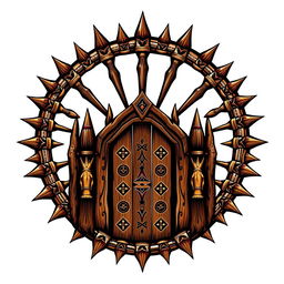 An emblem representing a medieval African civilization or kingdom, featuring a semirealistic wooden palisade that resembles a crown of thorns