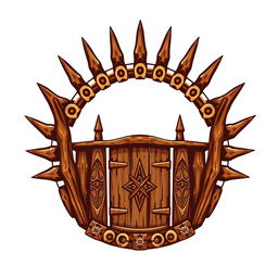 An emblem representing a medieval African civilization or kingdom, featuring a semirealistic wooden palisade that resembles a crown of thorns