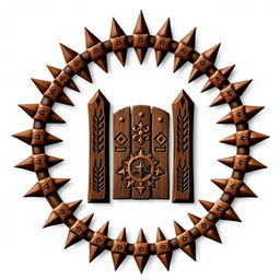 An emblem representing a medieval African civilization or kingdom, featuring a semirealistic wooden palisade that resembles a crown of thorns