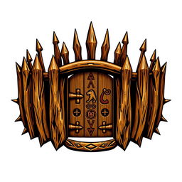 An emblem representing a medieval African civilization or kingdom, featuring a semirealistic wooden palisade that resembles a crown of thorns