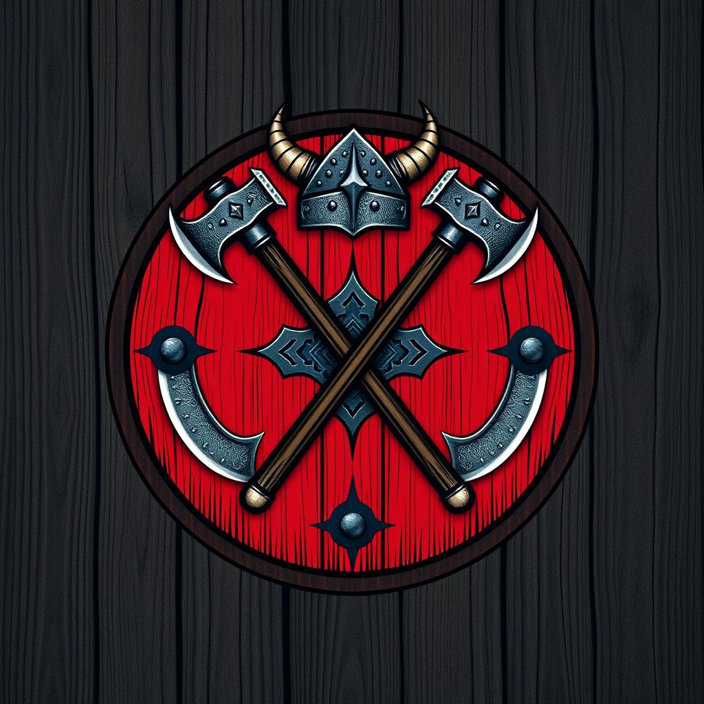 A medieval Viking civilization emblem featuring a round Viking shield