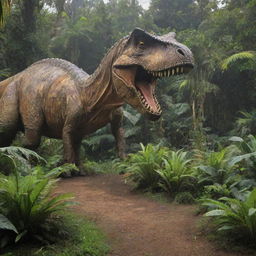 The tropical island, previously inhabited by dinosaurs and visited by a wealthy individual, is now transformed into a grand and thrilling Jurassic Park style attraction, complete with observation towers, enclosures, and running dinosaurs.