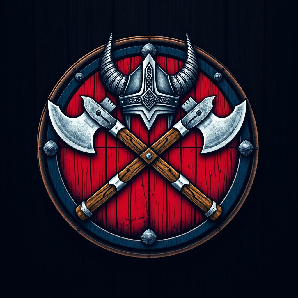 A medieval Viking civilization emblem featuring a round Viking shield